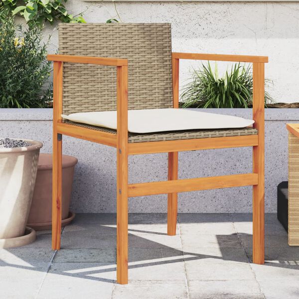 vidaXL Garden Chairs with Cushions 2 pcs Beige Poly Rattan&Solid Wood