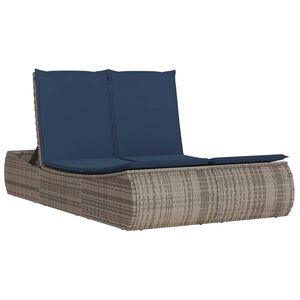 vidaXL Double Sun Lounger with Cushions Grey Poly Rattan