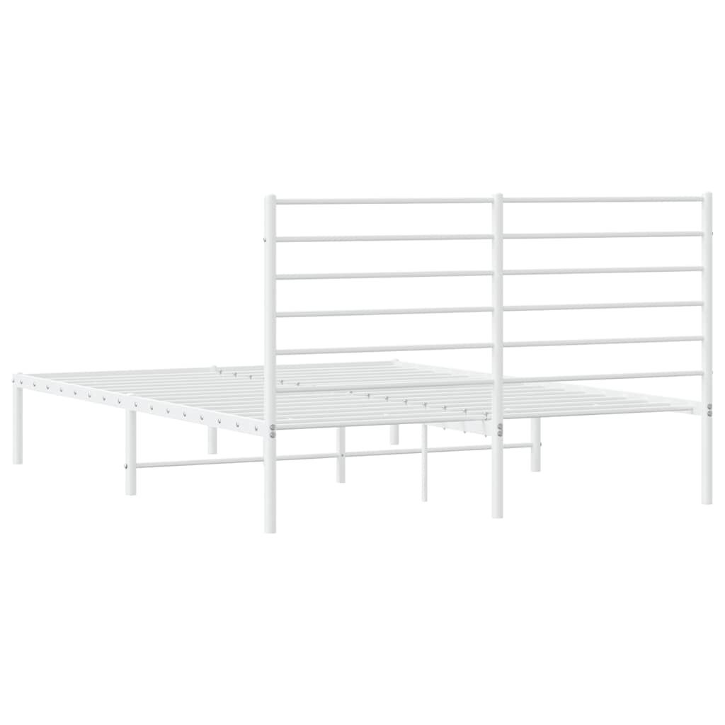 vidaXL Metal Bed Frame without Mattress with Headboard White 135x190cm