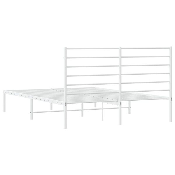 vidaXL Metal Bed Frame without Mattress with Headboard White 135x190cm