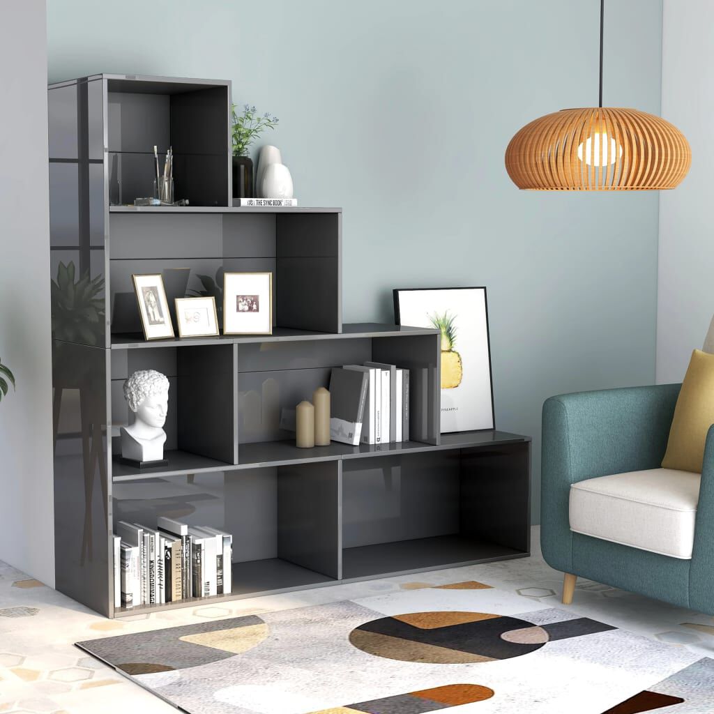 vidaXL Book Cabinet/Room Divider High Gloss Grey 155x24x160 cm Engineered Wood