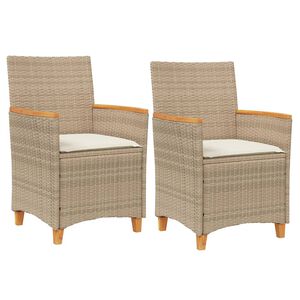 vidaXL Garden Chairs with Cushions 2 pcs Beige Poly Rattan&Solid Wood