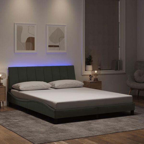 vidaXL Bed Frame with LED without Mattress "Hanko" Light Grey 152x203 cm Velvet