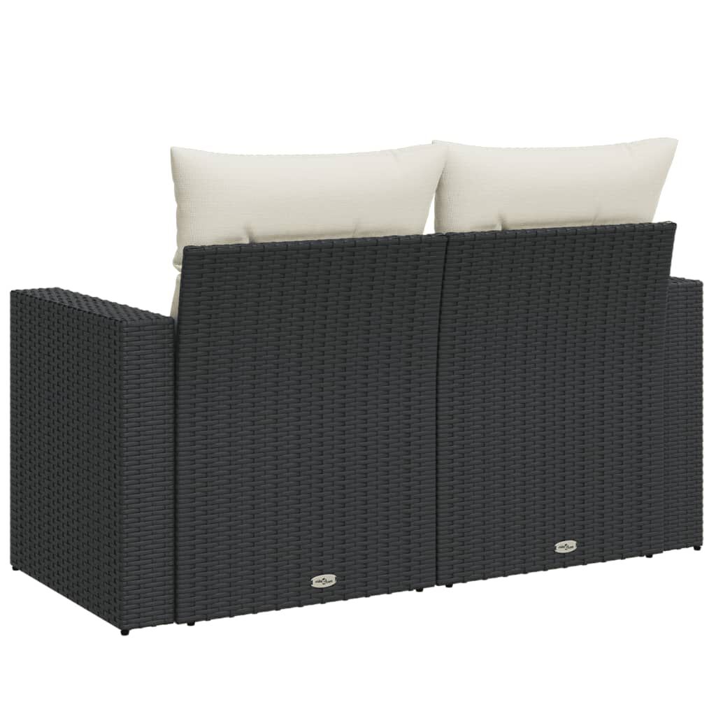vidaXL Garden Sofa with Cushions 2-Seater Black Poly Rattan