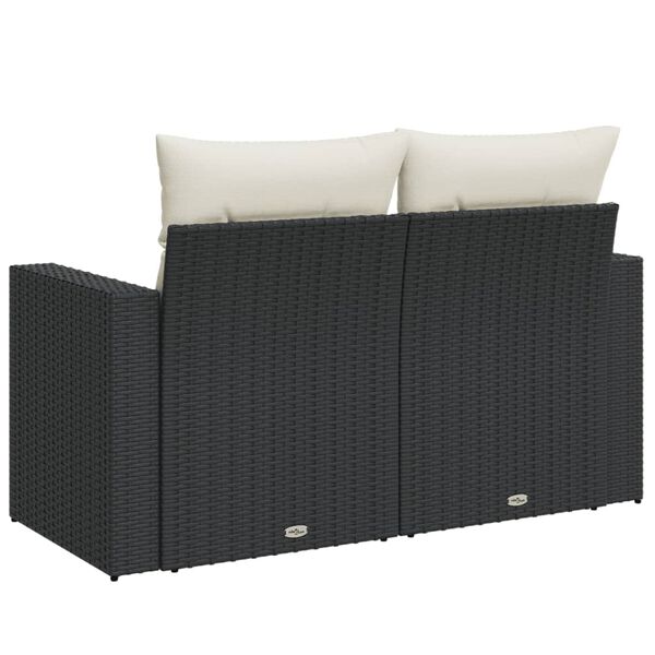 vidaXL Garden Sofa with Cushions 2-Seater Black Poly Rattan