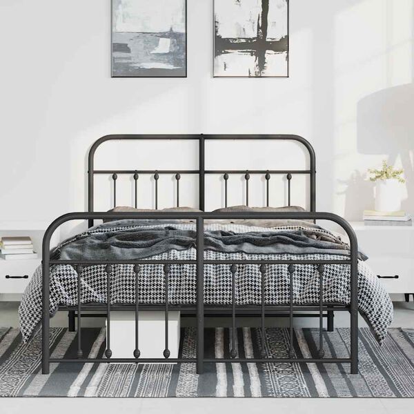 vidaXL Metal Bed Frame without Mattress with Footboard Black 150x200cm