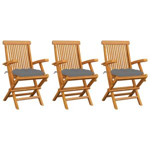 vidaXL Garden Chairs with Grey Cushions 3 pcs Solid Teak Wood