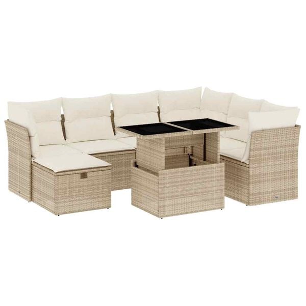 vidaXL 8 Piece Garden Sofa Set with Cushions Beige Poly Rattan