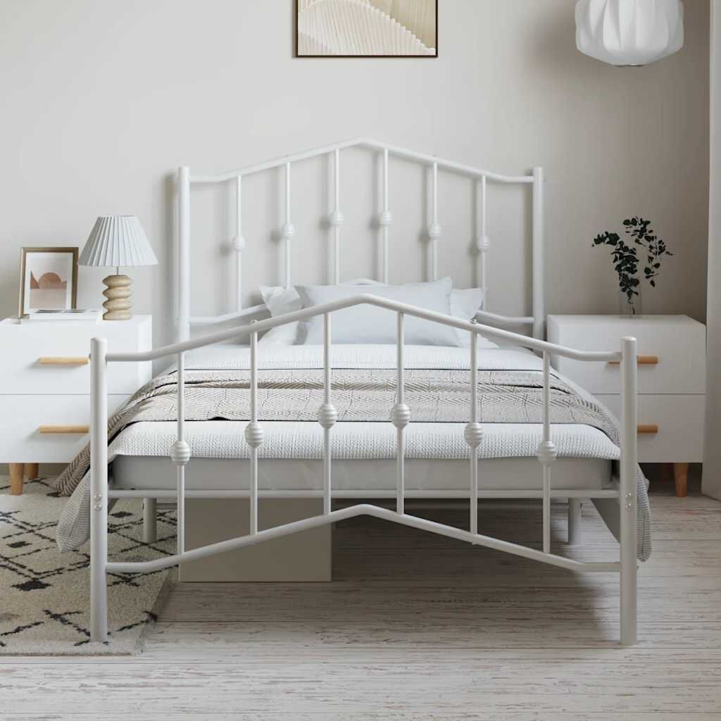 vidaXL Metal Bed Frame without Mattress with Footboard White 100x200cm