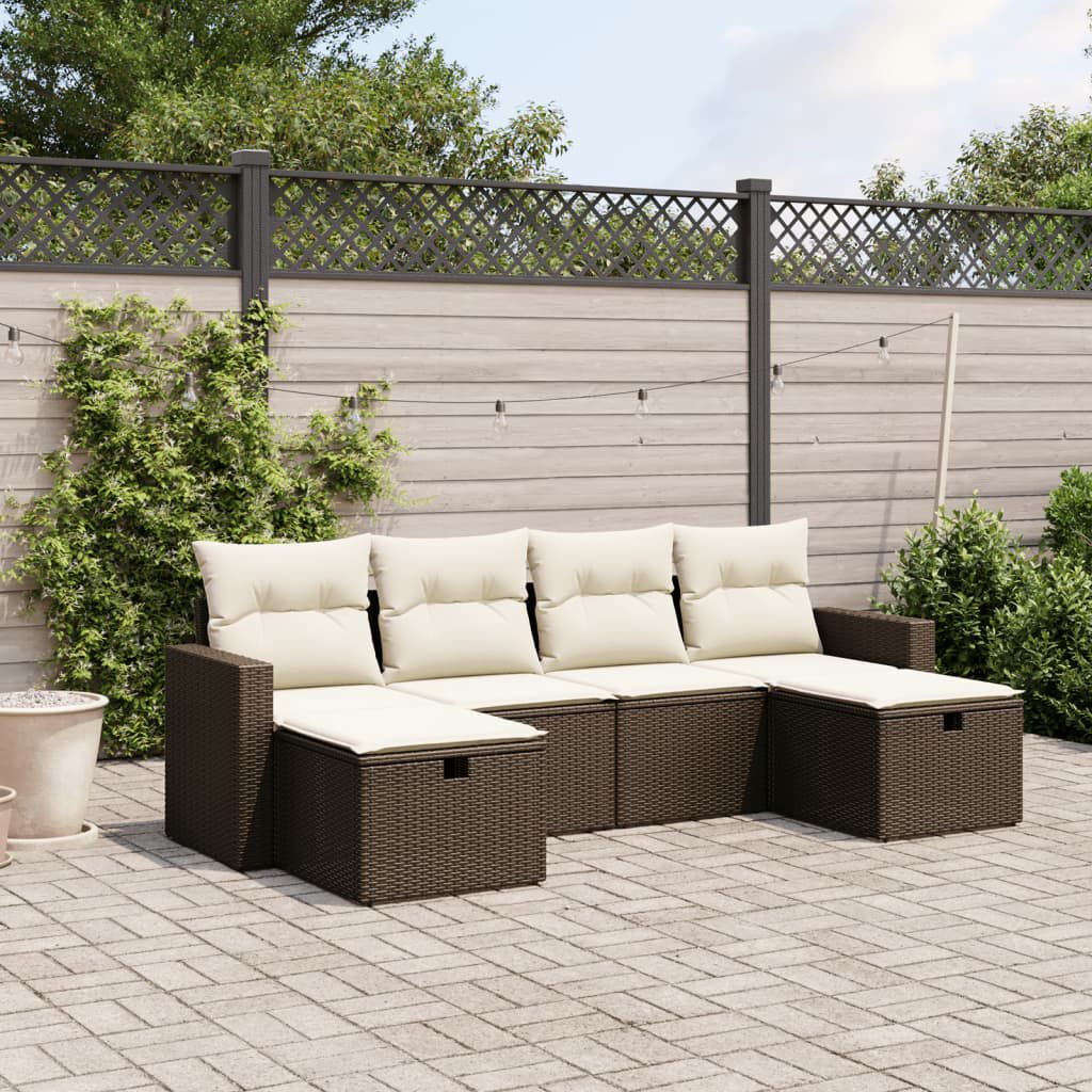 vidaXL 6 Piece Garden Sofa Set with Cushions Brown Poly Rattan
