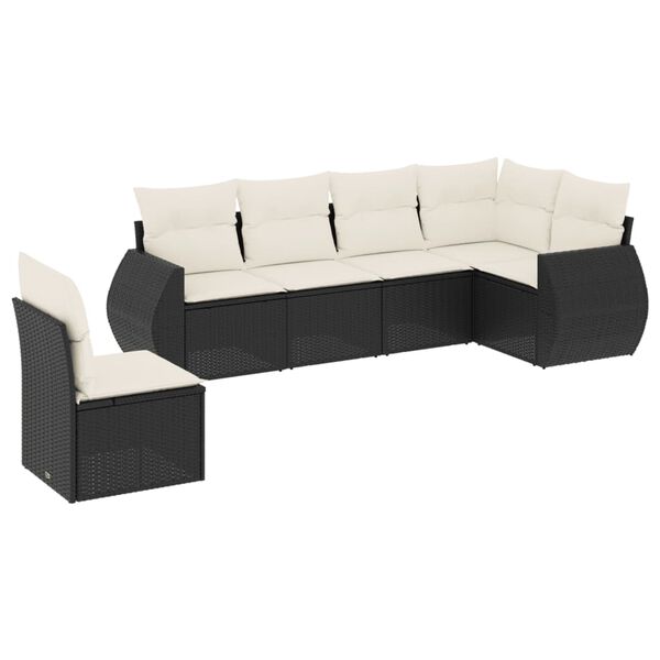 vidaXL 6 Piece Garden Sofa Set with Cushions Black Poly Rattan