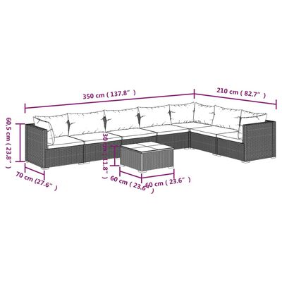 vidaXL 8 Piece Garden Lounge Set with Cushions Poly Rattan Black