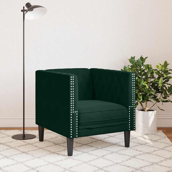 vidaXL Chesterfield Sofa Chair Dark Green Velvet