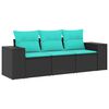 vidaXL 3 Piece Garden Sofa Set with Cushions Black Poly Rattan