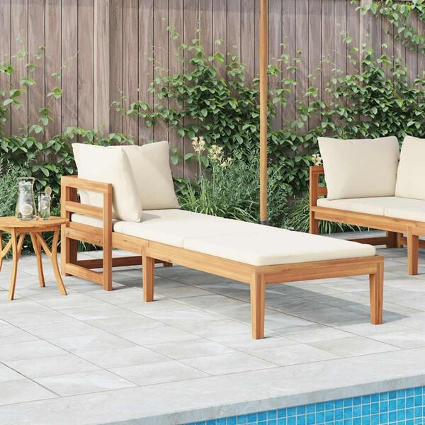 vidaXL Sun Lounger with 1 Armrest Cream White Solid Acacia Wood