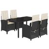 vidaXL 5 Piece Garden Dining Set with Cushions Black Poly Rattan