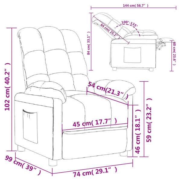 vidaXL Recliner Chair Light Grey Fabric