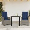 vidaXL 3 Piece Garden Dining Set with Cushions Grey Poly Rattan