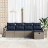vidaXL Garden Sofa Set with Cushion 5 pcs Grey and Navy Poly Rattan