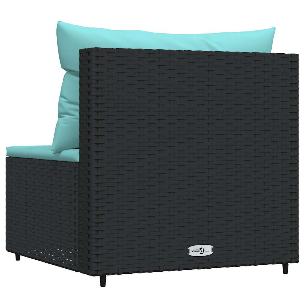 vidaXL Garden Middle Sofa with Cushions Black Poly Rattan