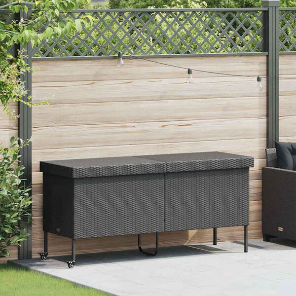 vidaXL Garden Storage Box with Wheels Black 160x55x75 cm Poly Rattan