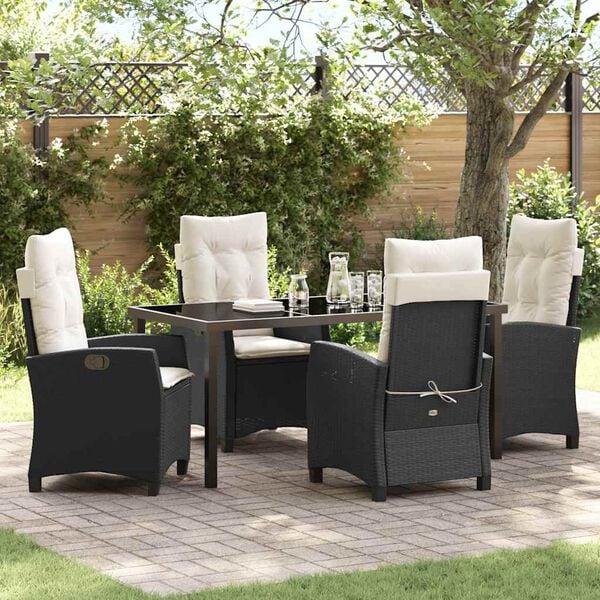 vidaXL Garden Dining Set with Cushion 5 pcs Black Poly Rattan