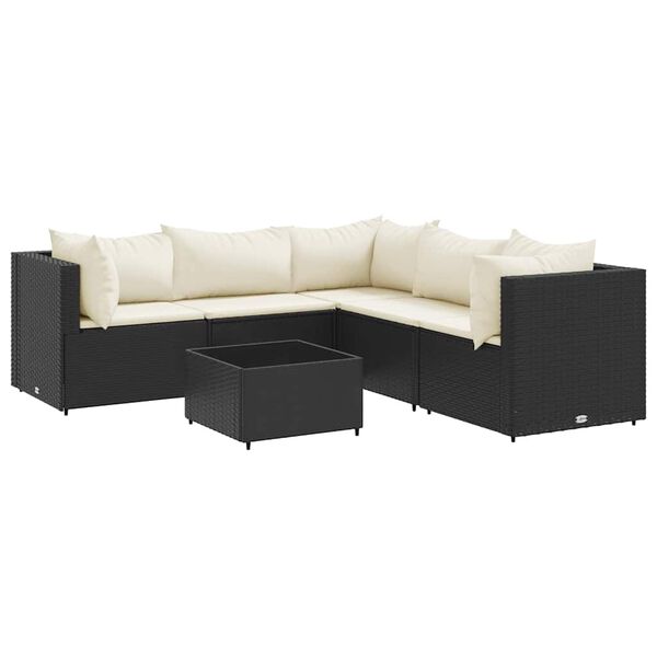 vidaXL 6 Piece Garden Lounge Set with Cushions Black Poly Rattan