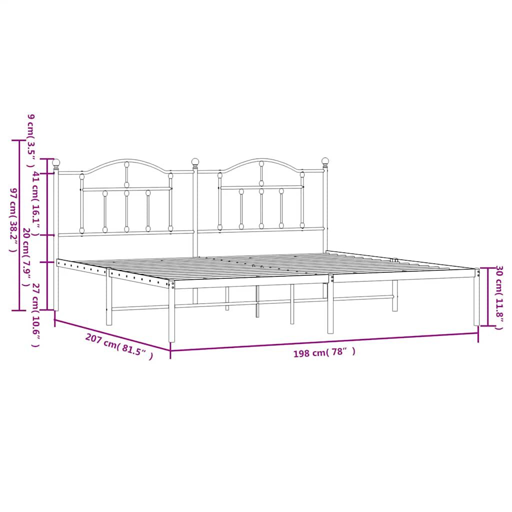 vidaXL Metal Bed Frame without Mattress with Headboard Black 193x203cm