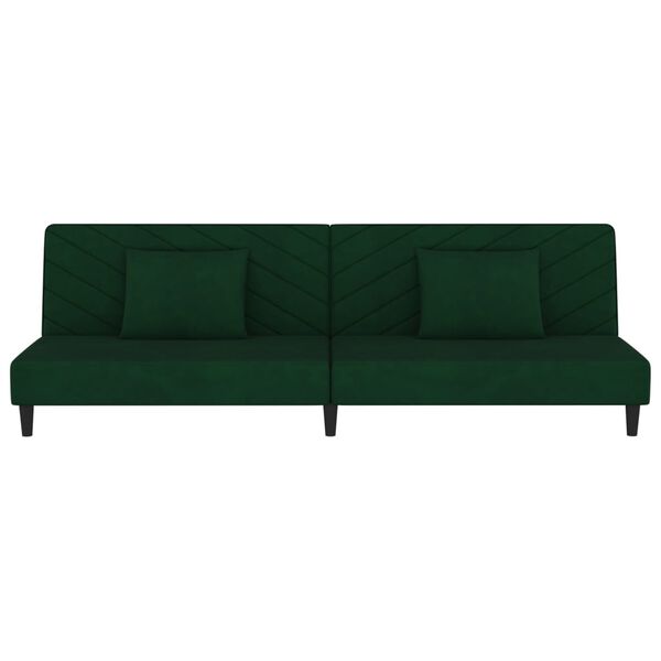 vidaXL 2-Seater Sofa Bed with Two Pillows Dark Green Velvet