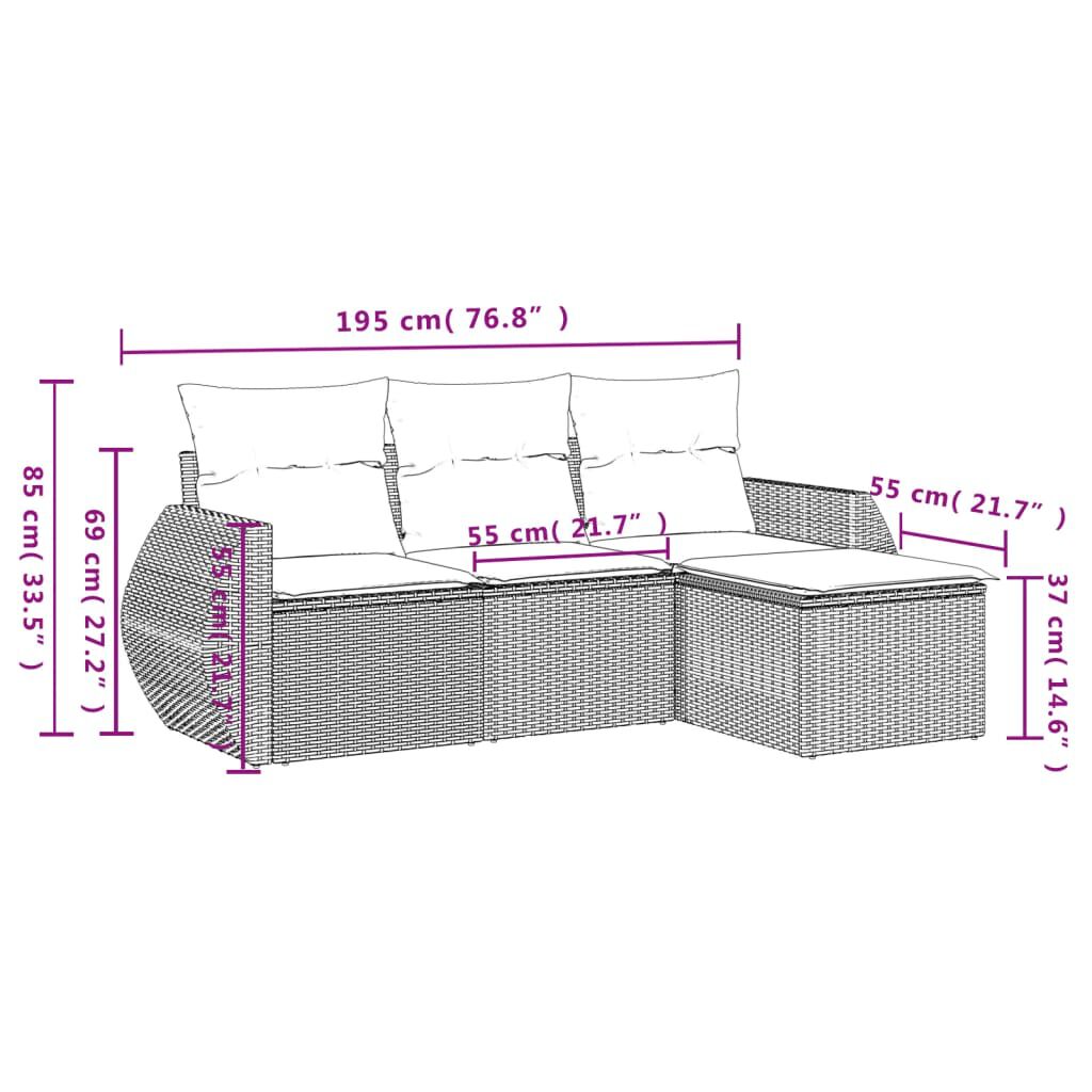 vidaXL 4 Piece Garden Sofa Set with Cushions Grey Poly Rattan