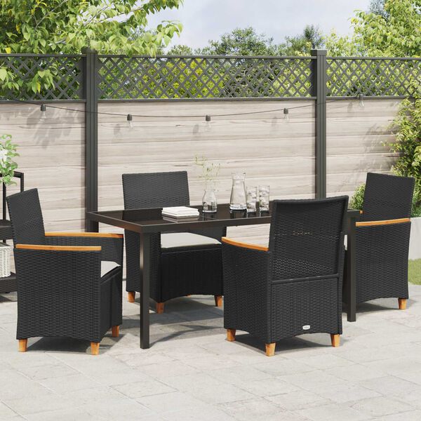 vidaXL Garden Dining Set 5 pcs Black Poly Rattan