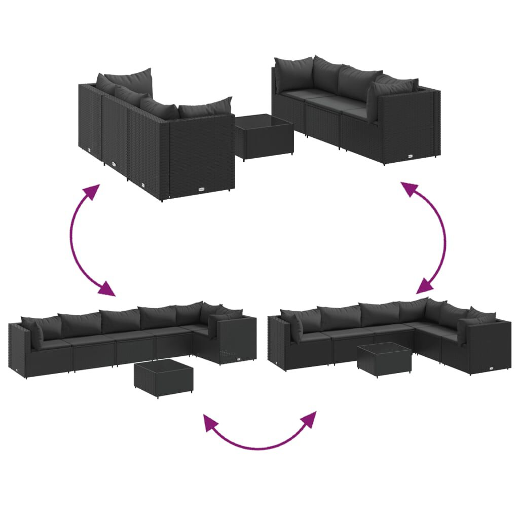 vidaXL 7 Piece Garden Lounge Set with Cushions Black Poly Rattan