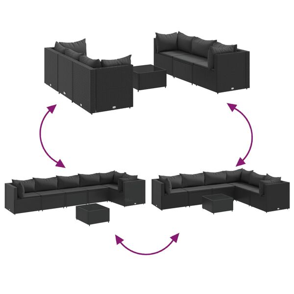 vidaXL 7 Piece Garden Lounge Set with Cushions Black Poly Rattan