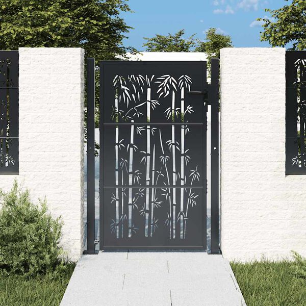 vidaXL Garden Gate Anthracite 100x150 cm Steel Bamboo Design