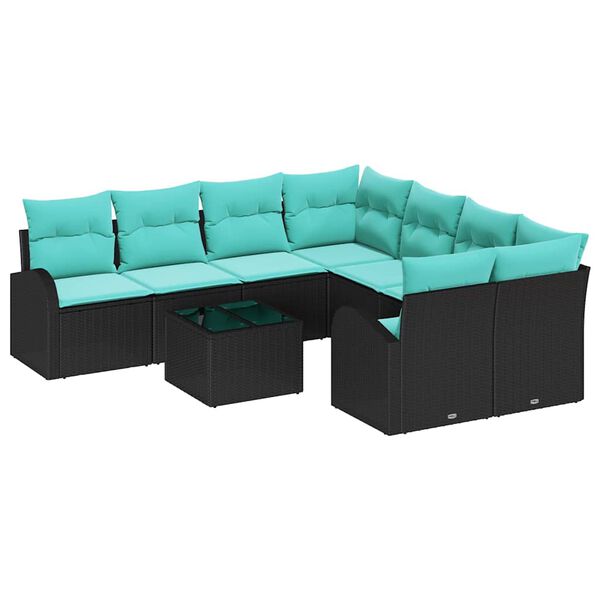 vidaXL Sofa Set 9 pcs Black and Turquoise Polyester