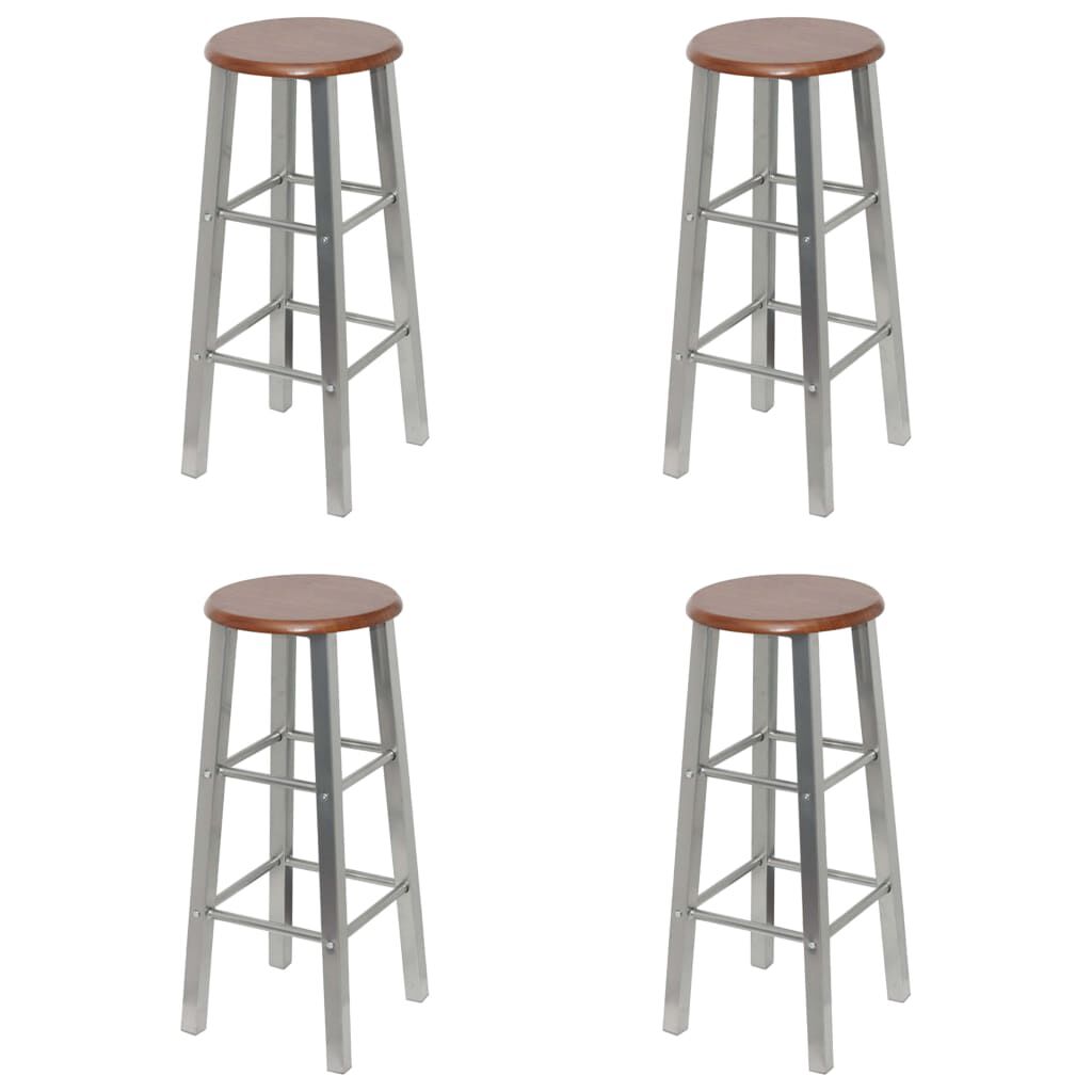 vidaXL Bar Stools 4 pcs Silver and Brown MDF