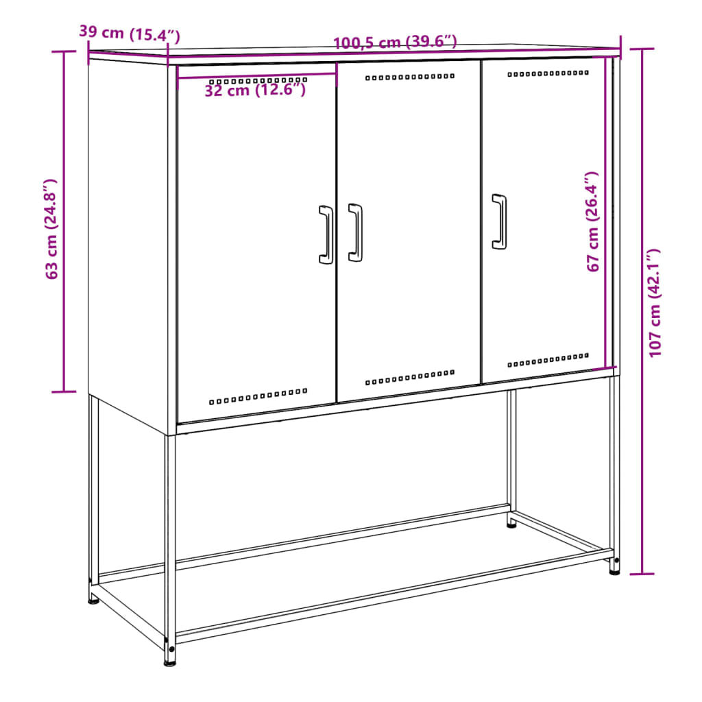 vidaXL Highboard Black 100.5x39x107 cm Steel