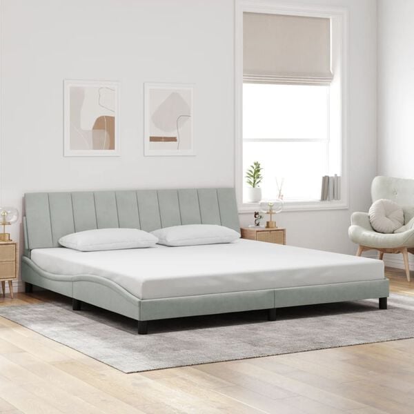 vidaXL Bed Frame without Mattress "Hanko" Light Grey 193x203 cm Velvet