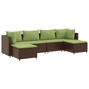 vidaXL 6 Piece Garden Lounge Set with Cushions Brown Poly Rattan