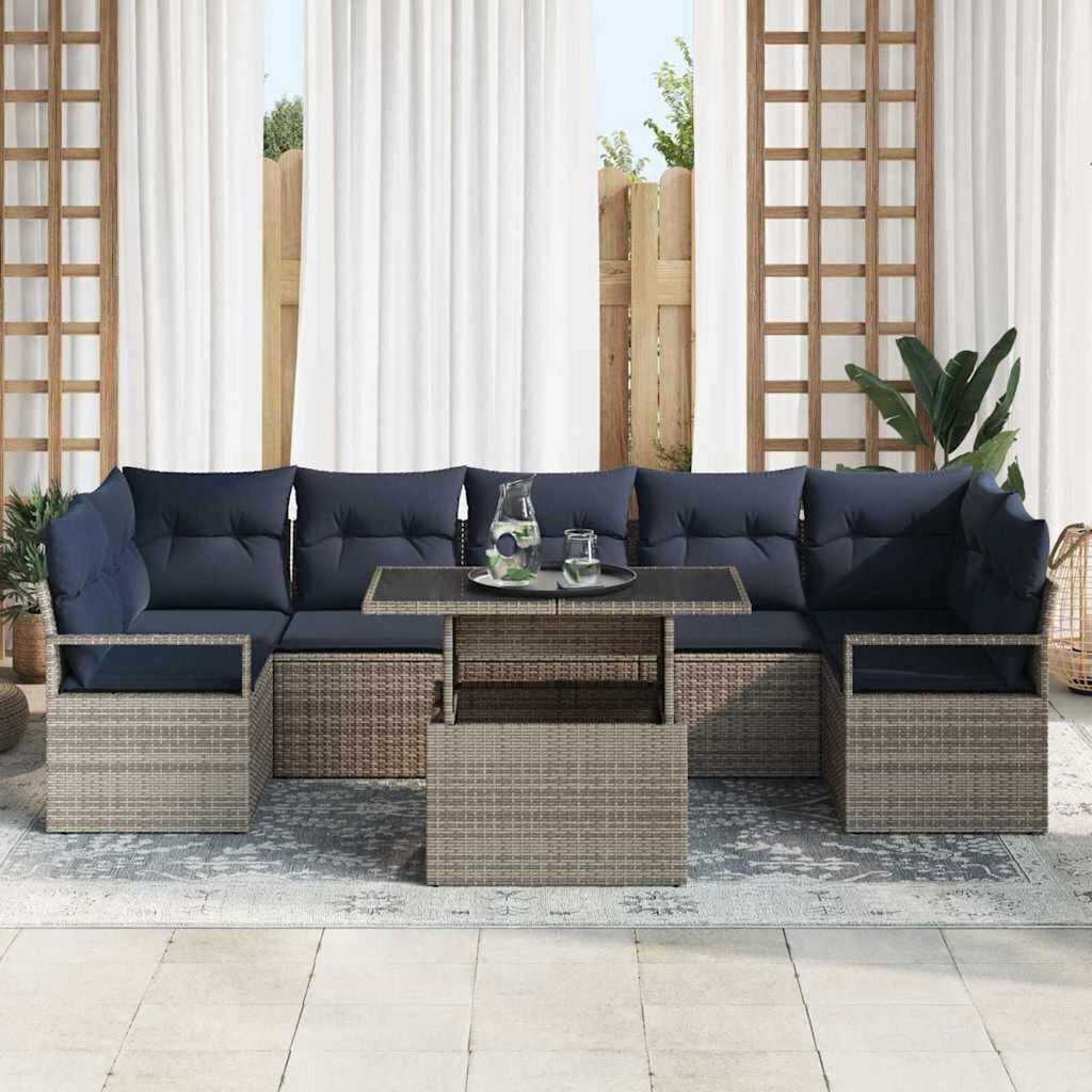 vidaXL Garden Sofa Set 8 pcs Grey and navy blue 100 x 55 x 73 cm