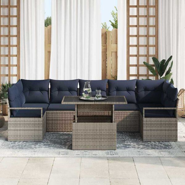 vidaXL Garden Sofa Set 8 pcs Grey and navy blue 100 x 55 x 73 cm