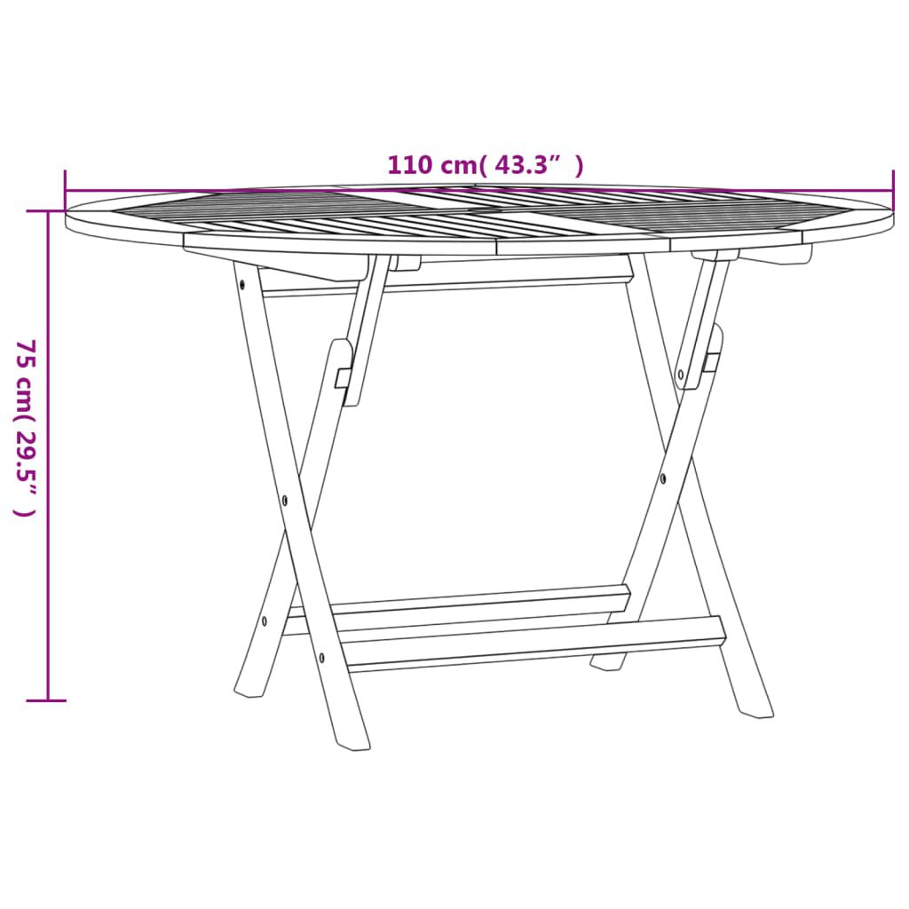 vidaXL Folding Garden Table Ø 110x75 cm Solid Wood Teak