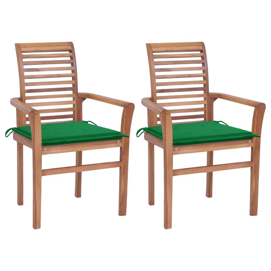 vidaXL Dining Chairs 2 pcs with Green Cushions Solid Teak Wood