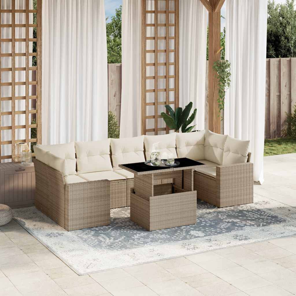 vidaXL 8 Piece Garden Sofa Set with Cushions Beige Poly Rattan