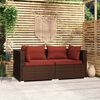 vidaXL 2-Seater Sofa with Cushions Brown Poly Rattan