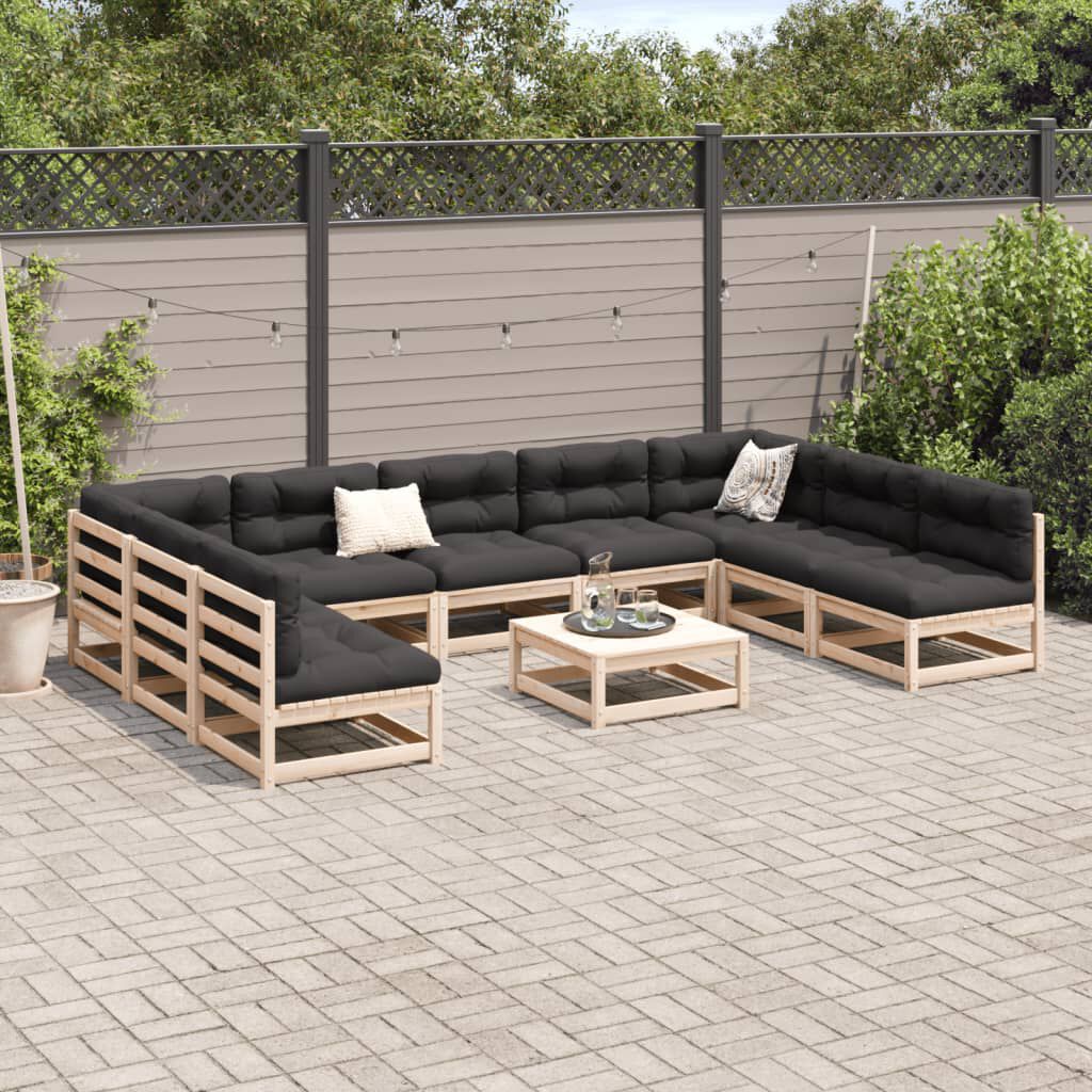 vidaXL 10 Piece Garden Sofa Set with Cushions Solid Wood Pine