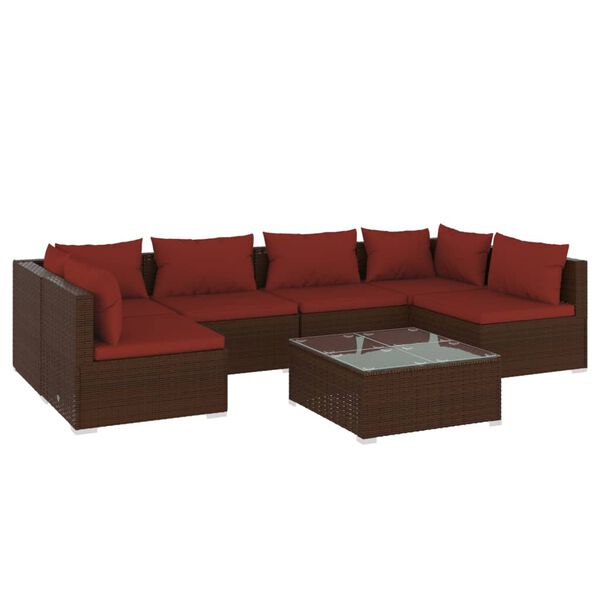 vidaXL 7 Piece Garden Lounge Set with Cushions Poly Rattan Brown