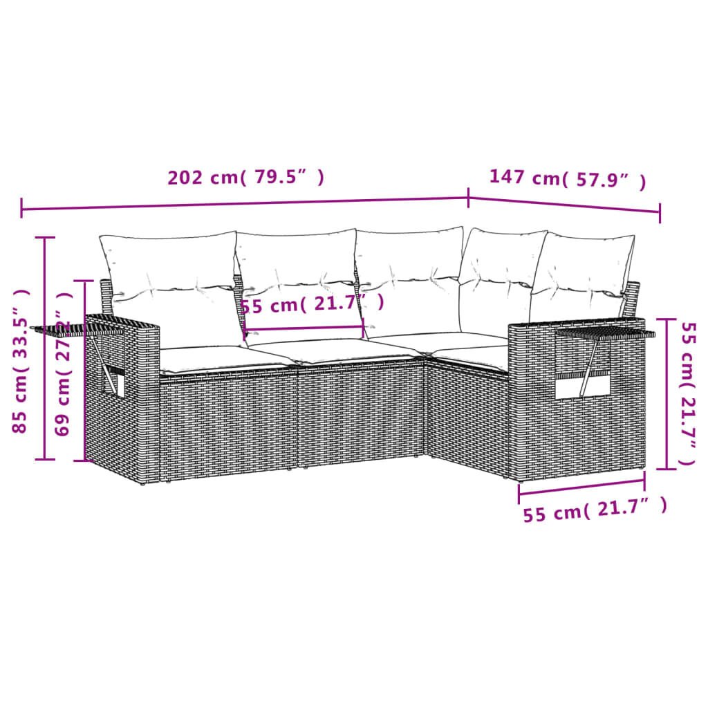 vidaXL 4 Piece Garden Sofa Set with Cushions Grey Poly Rattan