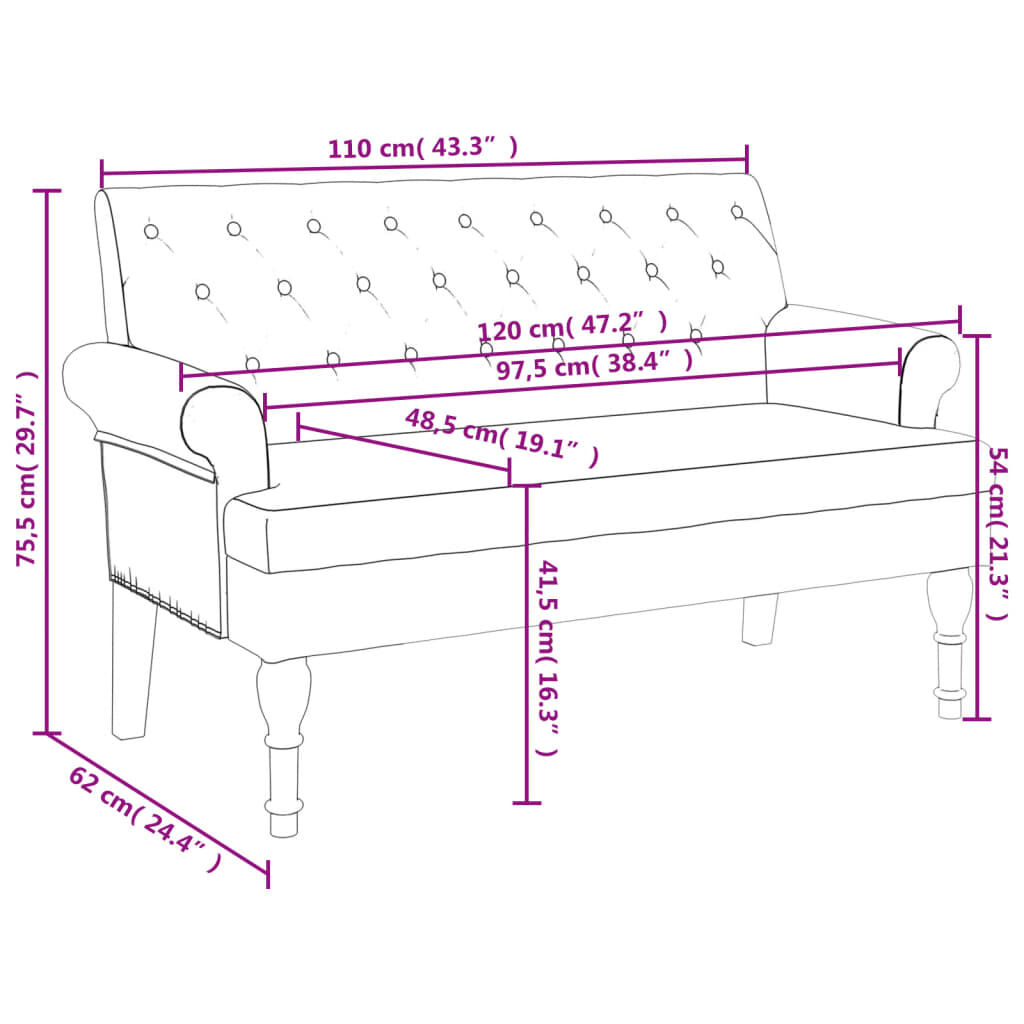 vidaXL Bench with Backrest Dark Green 120x62x75.5 cm Fabric