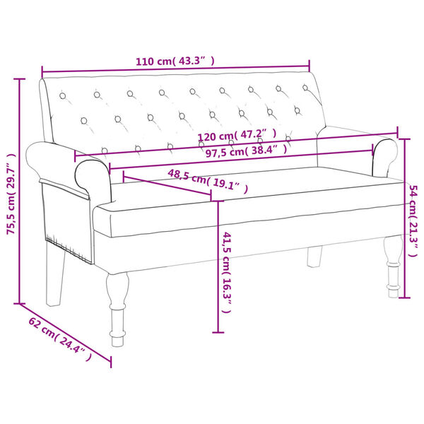vidaXL Bench with Backrest Dark Green 120x62x75.5 cm Fabric
